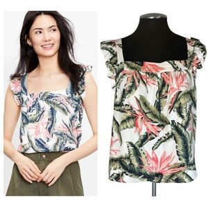 LOFT – Bird of Paradise Floral Linen Blend Ruffle Top – Petite Small